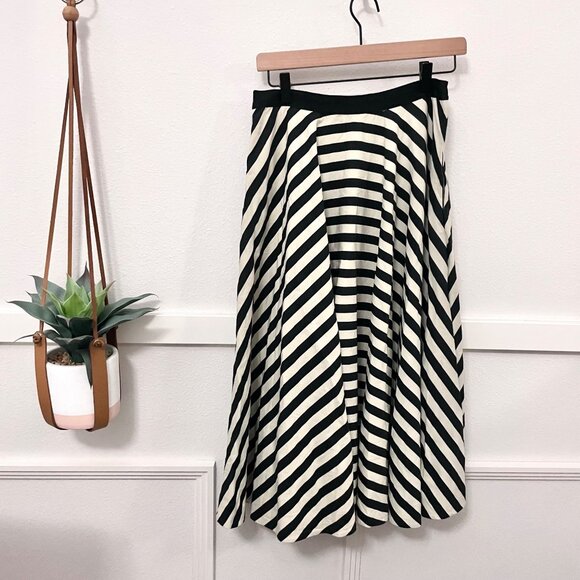 Ralph Lauren Cotton Silk Blend Black Ivory Stripe Midi Skirt Size 6 Vintage Old - Picture 5 of 8